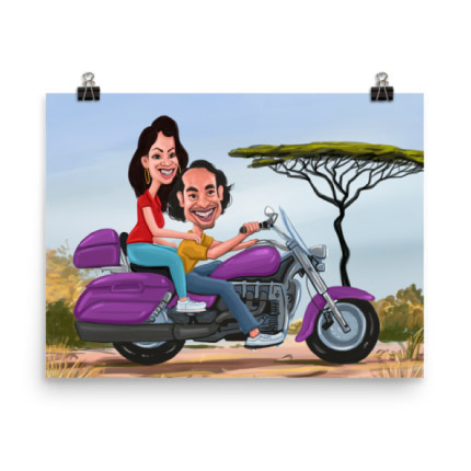 Motorcycle Caricature on Poster Print