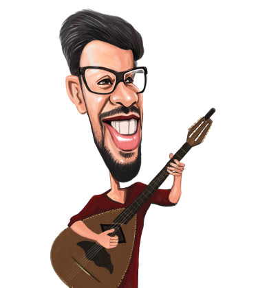 Funny Caricature of a Guy with Guitar