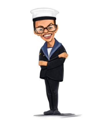 Funny Caricature of Smiling Boat Captain