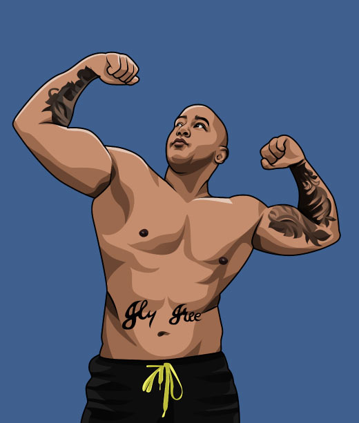 Muscular Man with Tattoos Cartoon