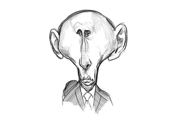Black and White Drawing of Putin as a Zombie 