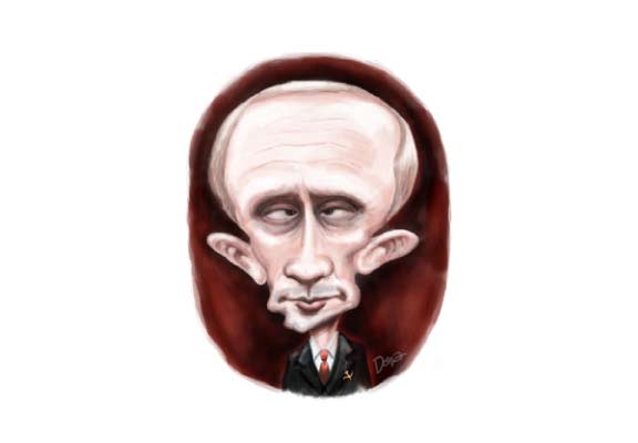 Funny Drawing of the Russian President Putin With a Big Brain 
