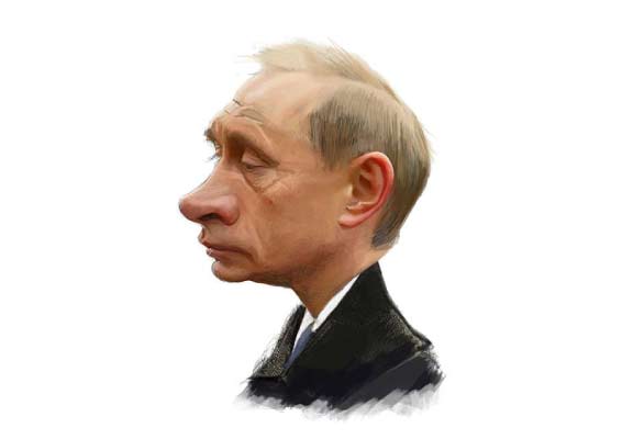 Caricature Portrait of Putin Posing Pensive 