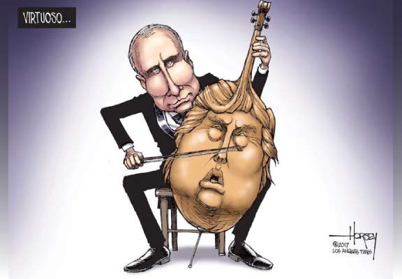 Putin Plays the Cello in the Shape of Trump's Head - Caricature 