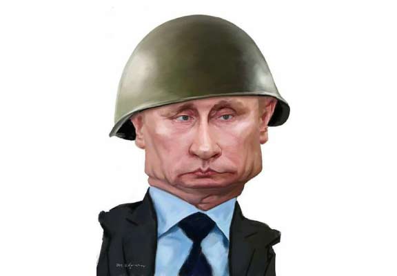 Putin Poses With a Helmet on His Head - Funny Drawing 