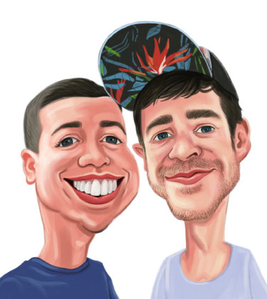 Funny Caricature of Two Friends in Hug