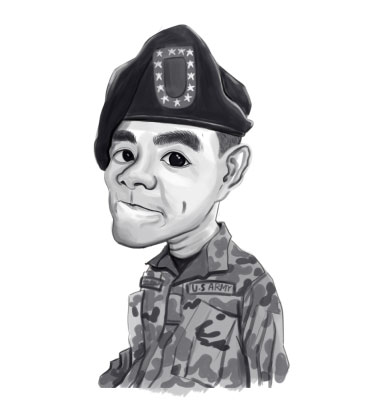 Black and White Caricature Portrait of a Young soldier