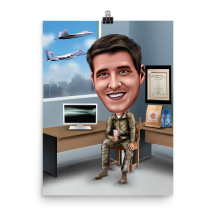Soldier Caricature Drawing on Poster Print