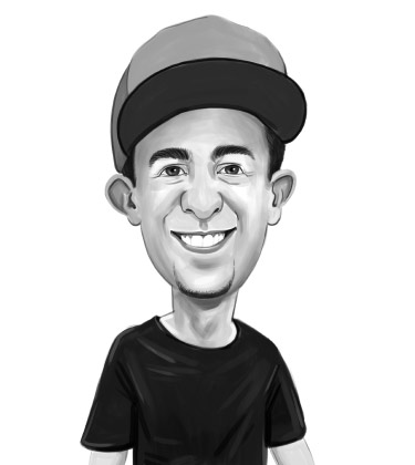 Black and White Caricature Portrait of a Student with Hat
