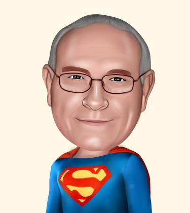 Realistic Caricature Portrait of an old grandpa with superman clothes
