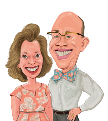 Lovely couple in hug, funny caricature