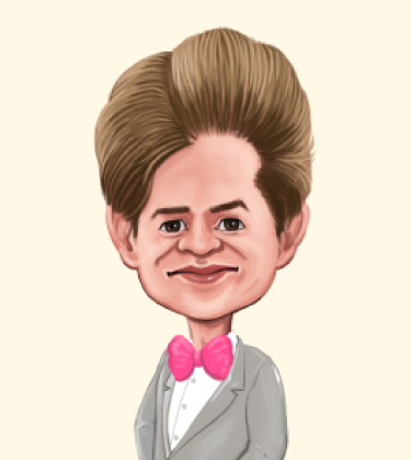 Funny Caricature an older looking lady with bow tie and suit
